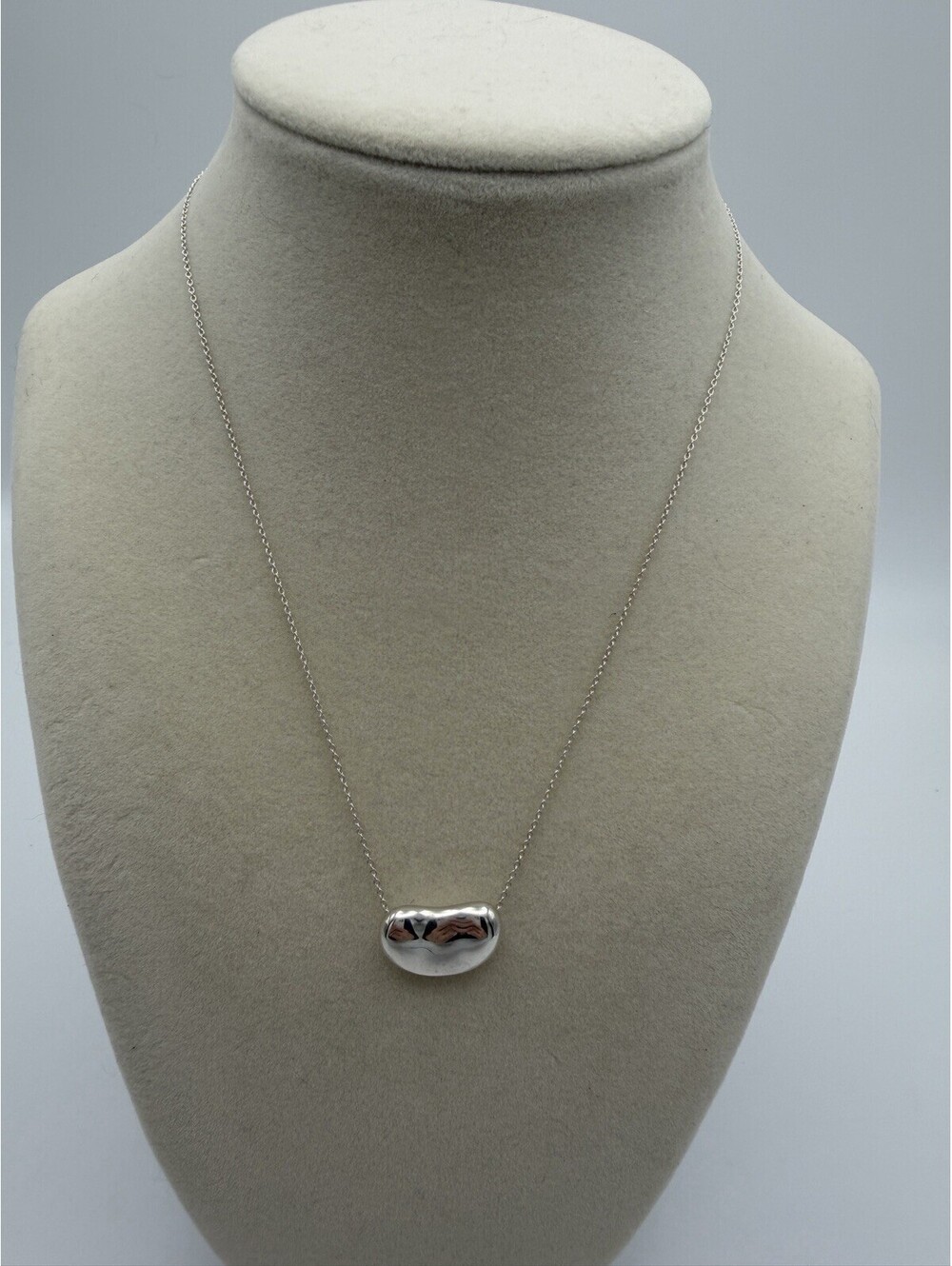 Authentic Tiffany & Co 925 Silver Elsa Peretti 20mm Big Bean Pendant Necklace